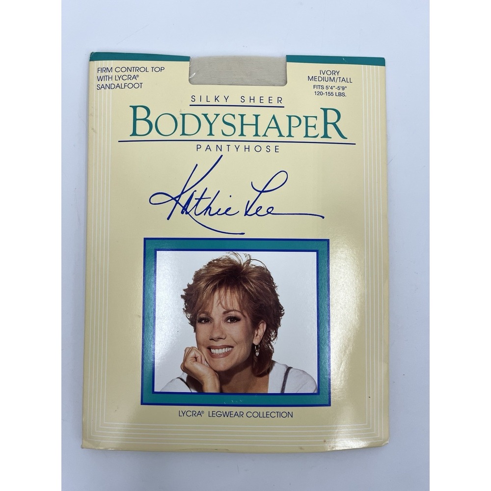 NOS Kathie Lee Body Shaper Pantyhose Control Top Silky Sheer Ivory Medium Tall